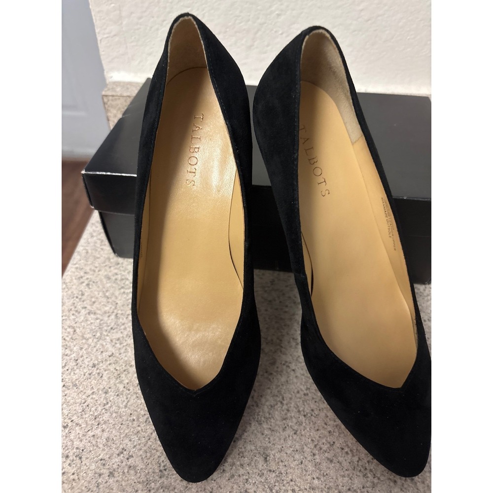Talbots Laney Black Suede Wedge Pumps Pointed Toe Shoes 9M 308802-76